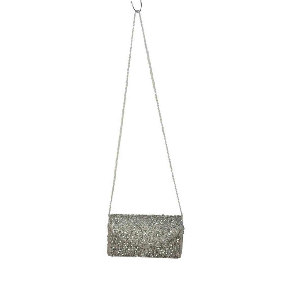 Unbranded Beaded Sequin Clutch OS Silver Scalloped Evening Bag Vintage Glam